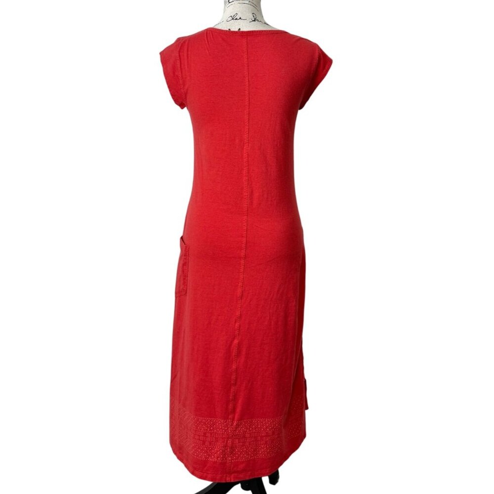 Toad & Co Midi Dress Red Short Sleeve Pocket Organic Cotton Modal Eco Size S - Picture 3 of 7